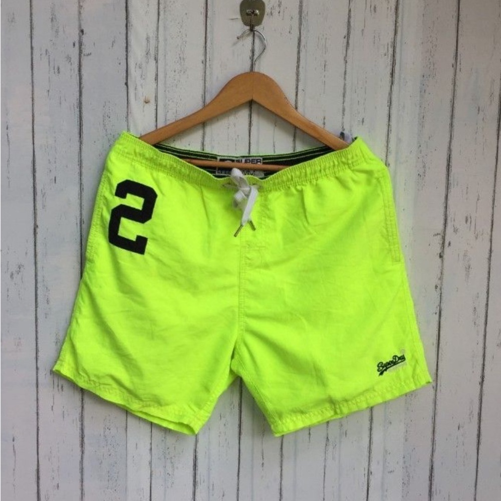 💥 Superdry Neon Swim Trunks Men’s Sz Small‎ | Drawstring Beach Shorts